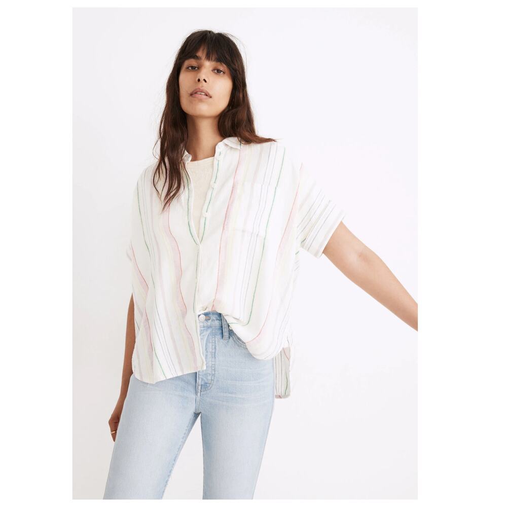 Madewell Plus Linen-Blend Daily Shirt in Rainbow Stripe Size 1X